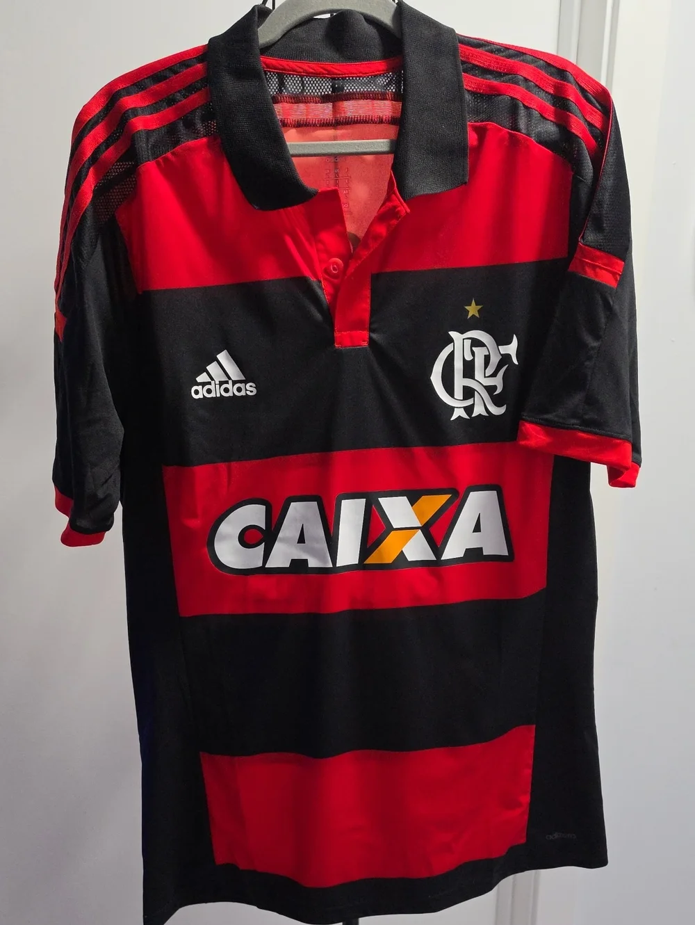 adidas Men’s Black and Red Stripe Soccer Jersey